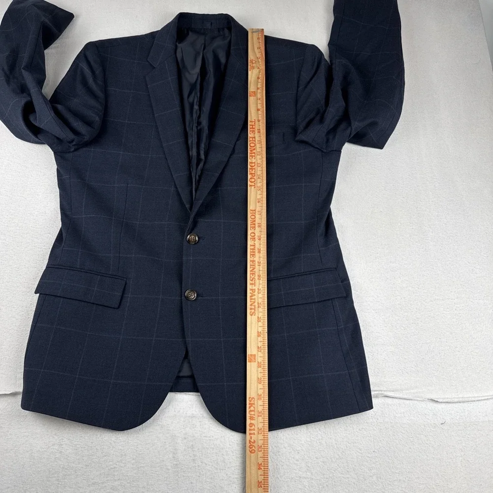 J Crew Thompson Mens Navy Windowpane Sport Coat 44R Wool Blend office business